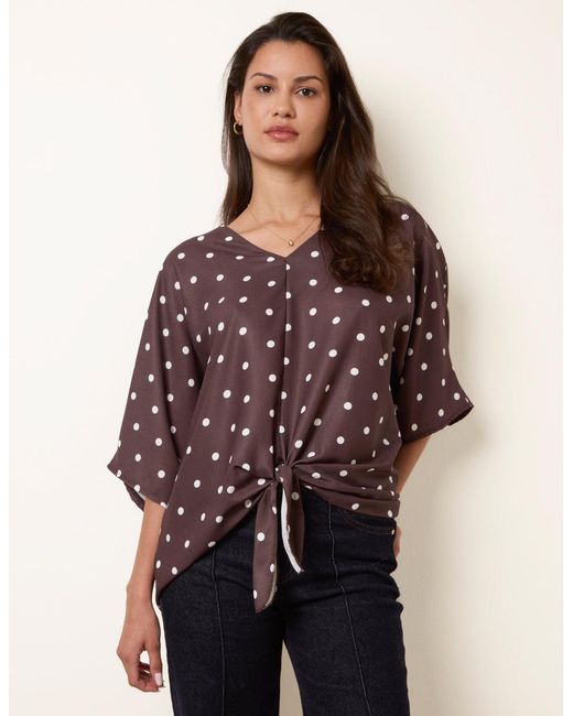 Blue Vanilla Purple Polka Dot Knot Front Top