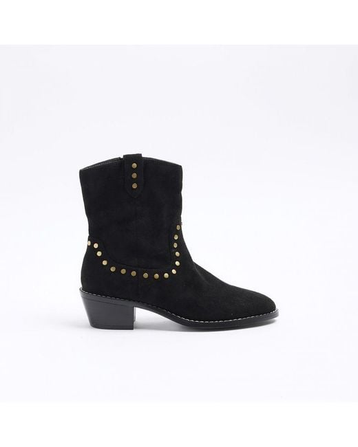 River Island Black Ankle Boots Studded Western
