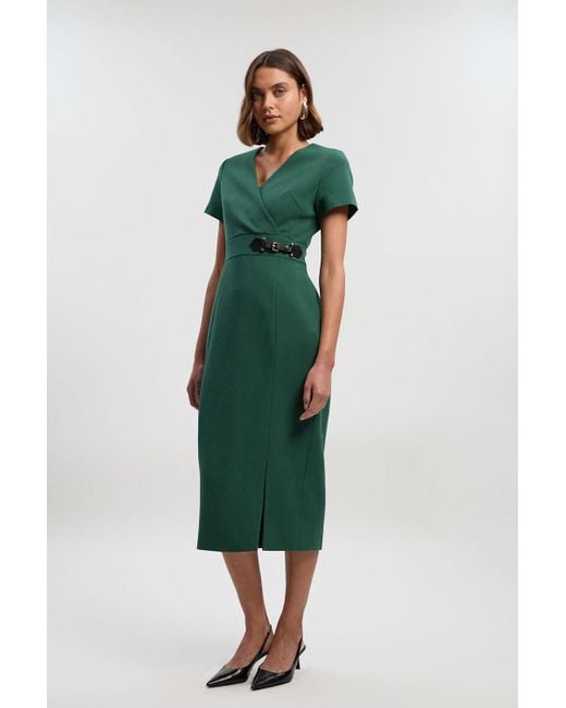 Karen Millen Green Compact Essential Tab Waist Midi Dress