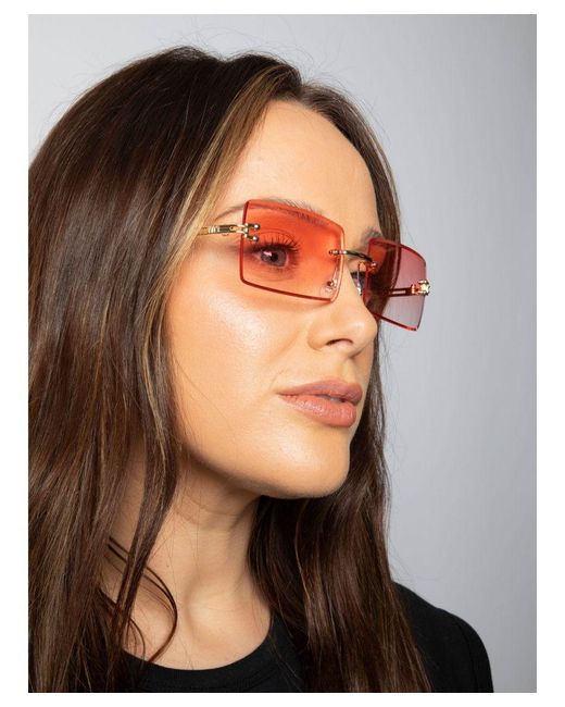 SVNX Pink Frameless Square Sunglasses