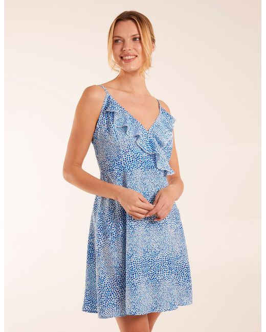 Blue Vanilla Blue Ruffle Wrap Front Cami Mini Dress