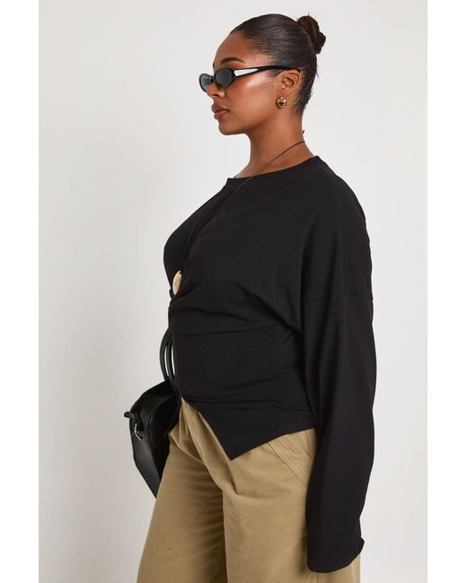 Boohoo Black Plus Wrap Ruched Long Sleeve Top