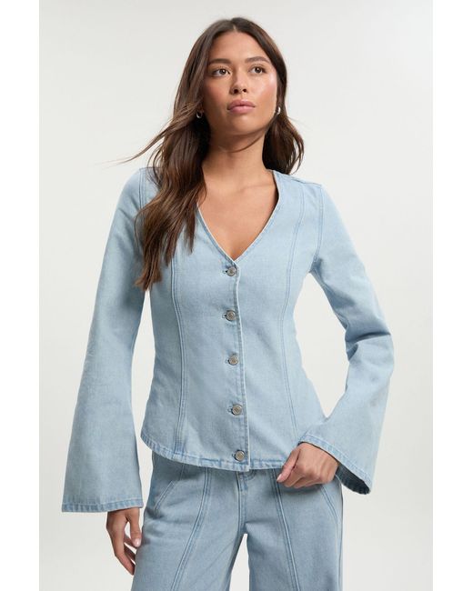 Boohoo Blue Button Down Seam Detail Denim Jacket