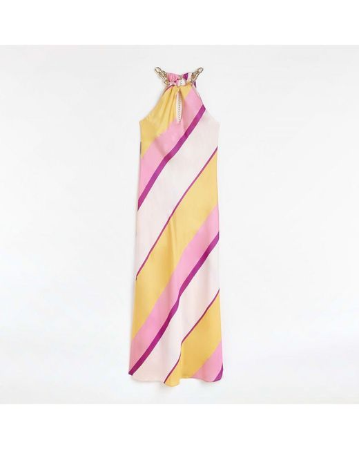 River Island Pink Maxi Dress Satin Stripe