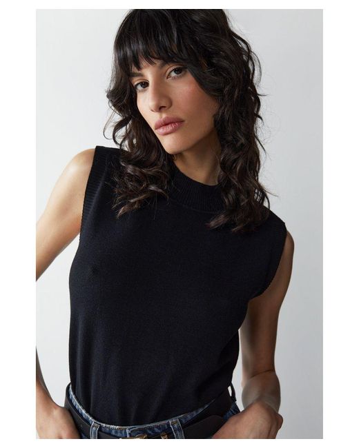 Warehouse Black Knitted Roll Neck Swing Tunic Sweater Vest