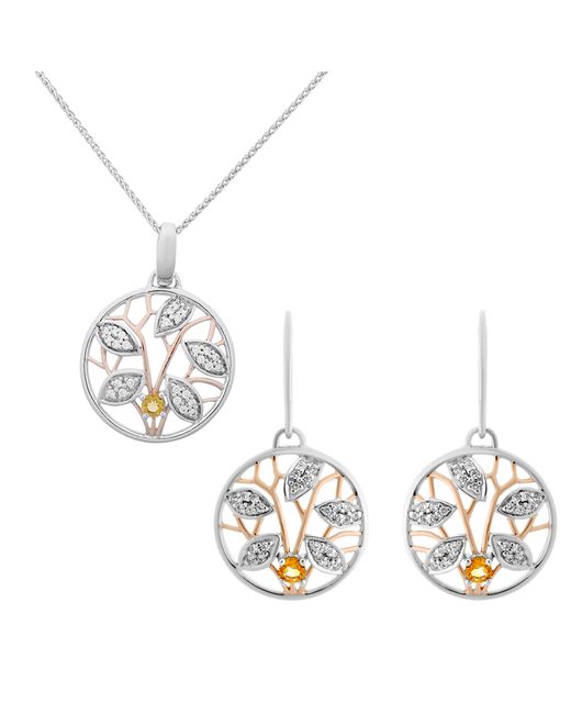 Orphelia Metallic Ladies Embellished 'Oceane' 925 Sterling Set: Chain-Pendant + Earrings