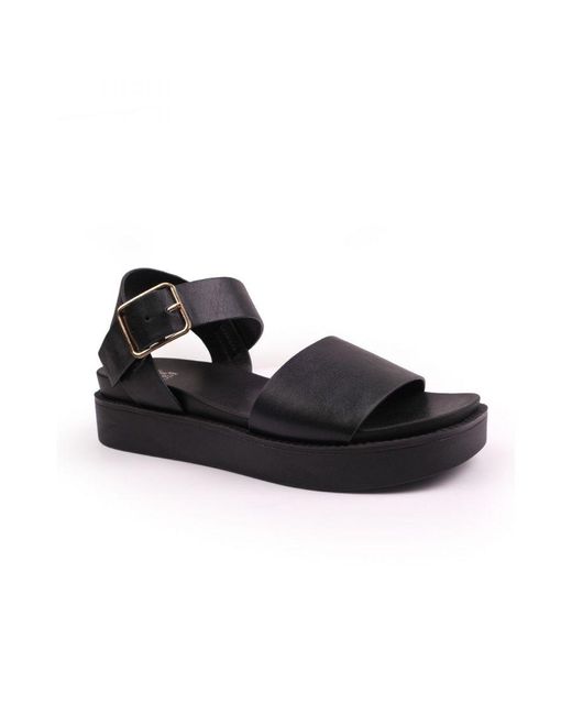 Where's That From Black 'Phoenix' Extra Wide Fit Classic Flat Sandals With Strap And Buckle Detail