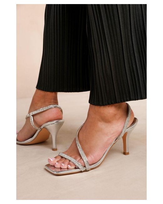 Where's That From Metallic Wheres 'Iowa' Crystal Cross Foot Strap Mid Heels