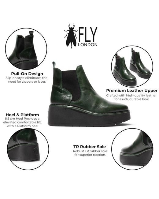 Fly London Black Leather Chelsea Ankle Platform Boots