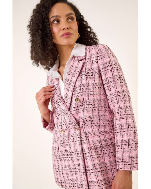 Roman Pink Double Breasted Boucle Jacket