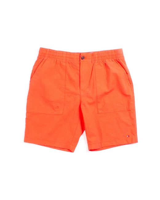 Tommy Hilfiger Orange Coral Seersucker Shorts for men
