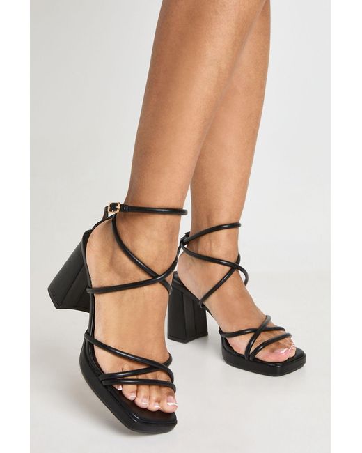 Boohoo Natural Wide Fit Cross Over Strappy Platform Heels