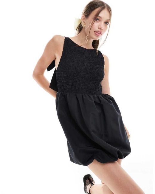 ASOS Black Mini Bow Back Bubble Hem Dress
