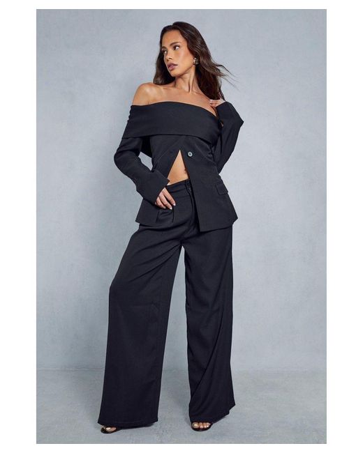 MissPap Blue Tailored High Waisted Button Detail Trousers