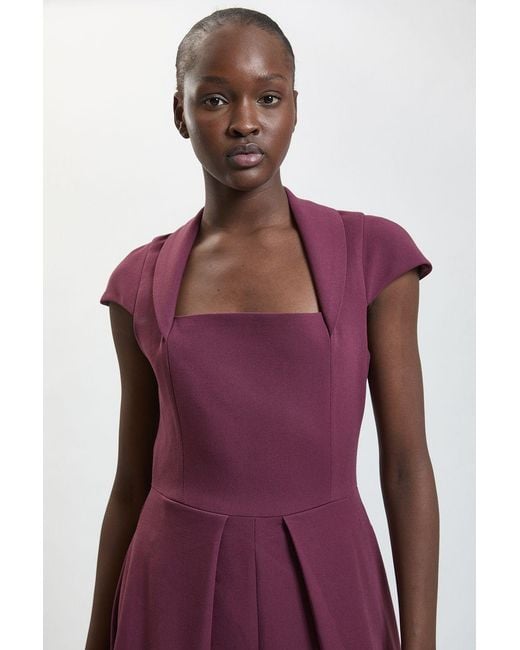 Karen Millen Purple Square Neck Tailored Full Skirted Maxi Dress