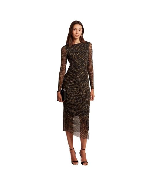 Ted Baker Brown Ruched Mesh Midi Dress With Split