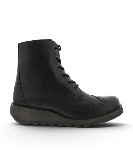 Fly London Black Leather Lace-Up Ankle Boots- Sarl069