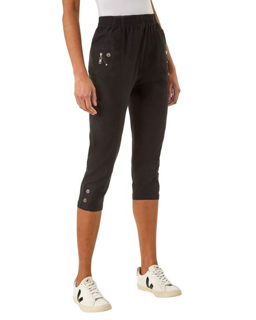 Roman Black Zip Detail Bengaline Crop Trousers