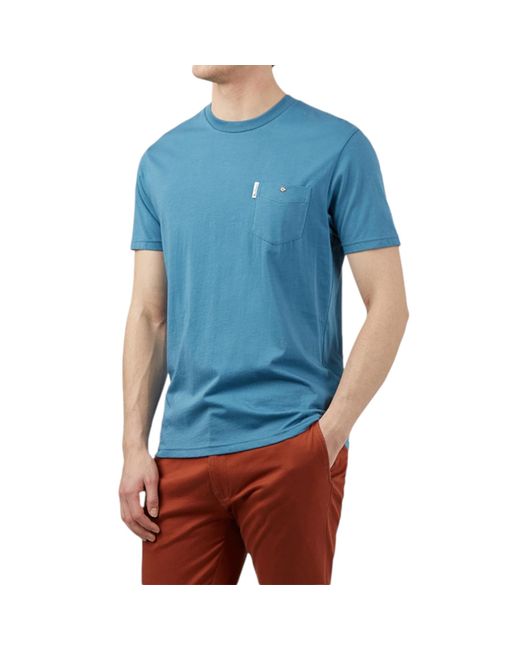 Ben Sherman Blue T Shirt Plain Crew Neck Short Sleeve Casual Summer Cotton Tee for men