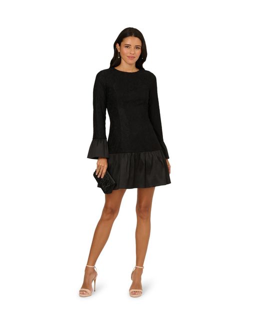 Adrianna Papell Black Lace Taffeta Flounce Dress