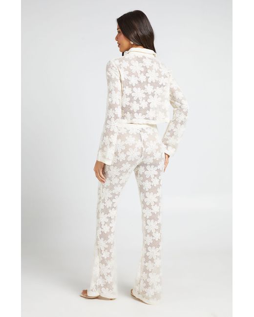 Boohoo White Ditsy Crochet Flare Trousers
