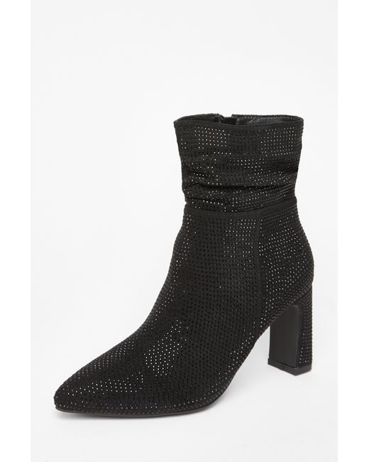 Quiz Black Diamante Heeled Boots