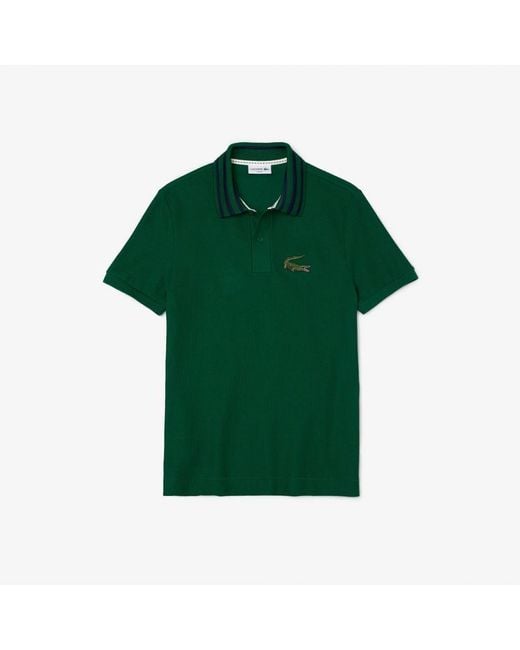 Lacoste Green Slim Fit Crocodile Embroidery Pique Polo Shirt for men