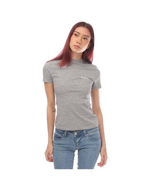 Off-White c/o Virgil Abloh Helvetica Fitted T-shirt (grijs/wit) in het Gray