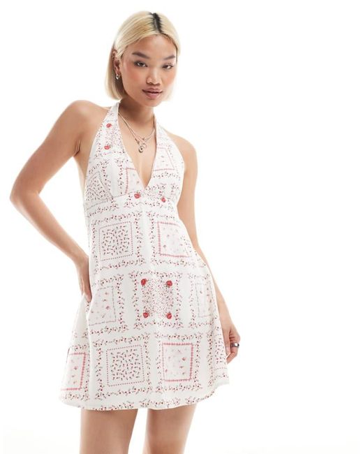 Hollister White Halterneck Linen Mini Swing Dress