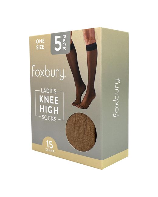 Sock Snob Brown 5 Pack Ladies Knee High Pop Socks 15 Denier Lightweight Sheer