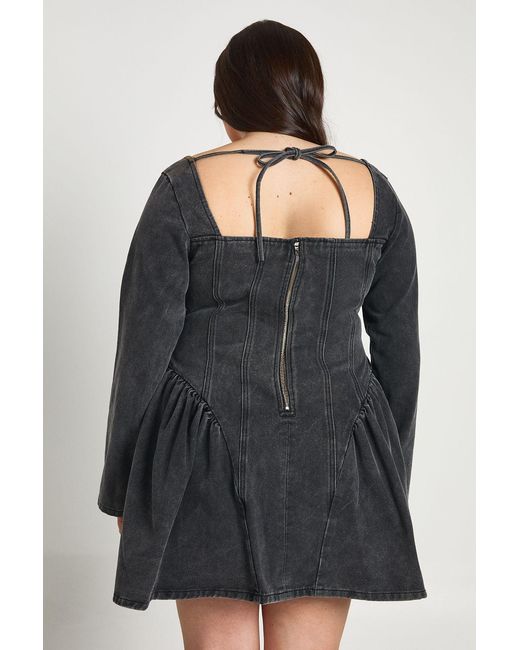Boohoo Black Plus Denim Seam Detail Skater Dress