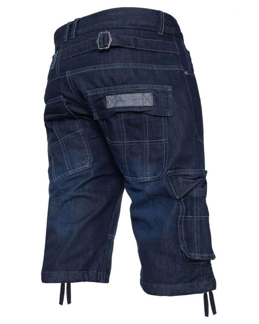 Enzo Blue Cargo Combat Denim Shorts for men