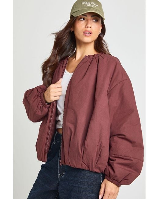 Boohoo Red Oversized Collar Detail Bomber Jacket