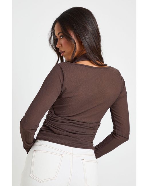 Boohoo Brown Ribbed Sheer Textured 2