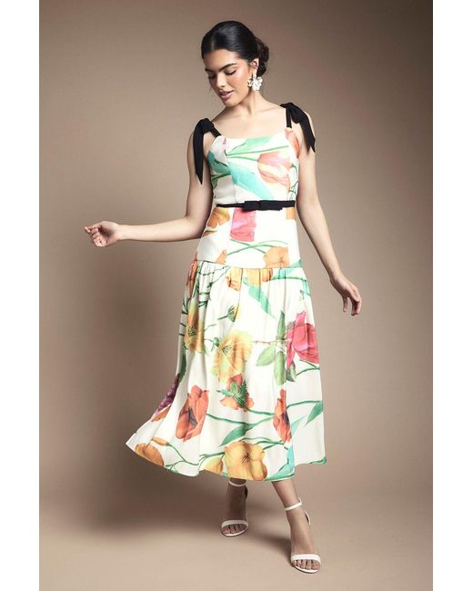 Oasis White Bow Detail Drooped Waist Midi Dress