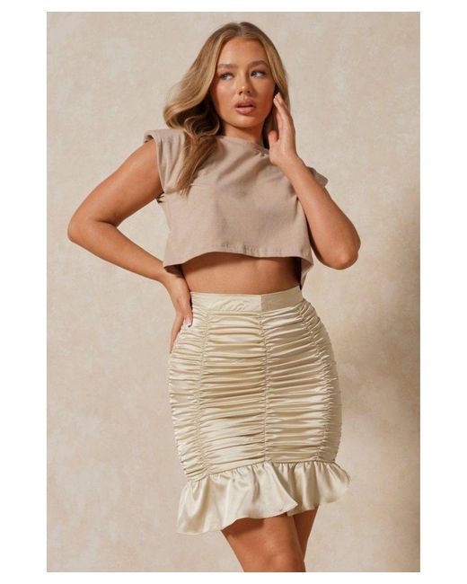 MissPap Natural Ruched Frill Detail Mini Skirt