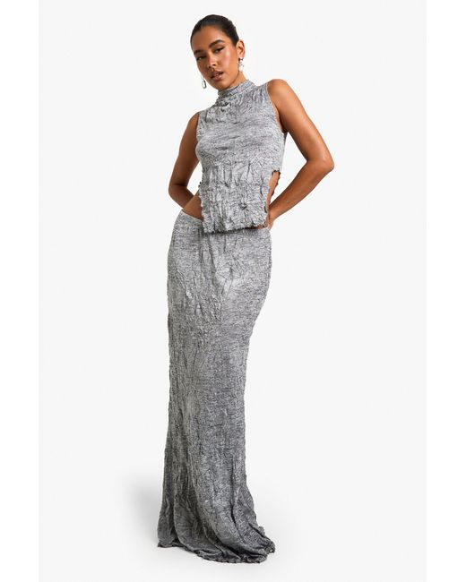 Boohoo White Crinkle Marl Maxi Skirt