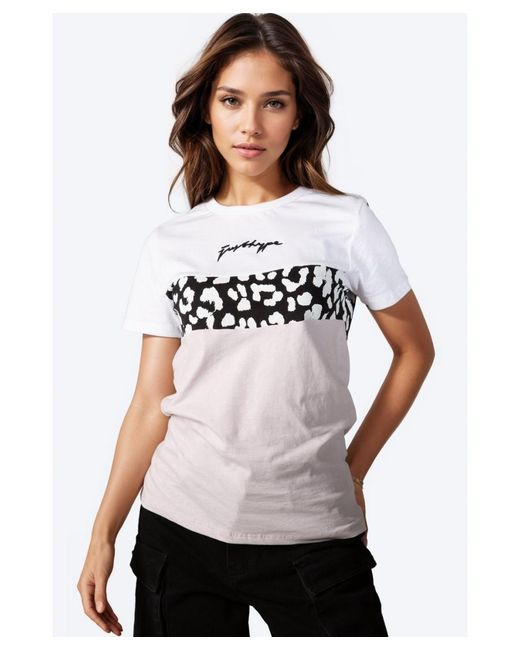Hype White Chevron Leopard Scribble T-Shirt