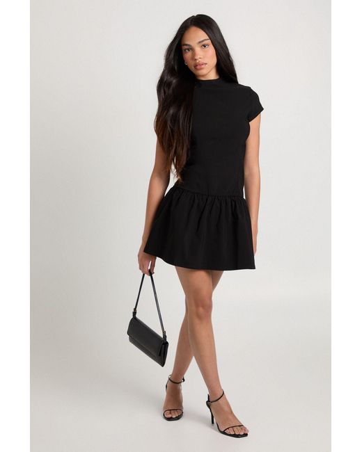 Boohoo Black Bengaline Cap Sleeve Frill Hem Skater Dress