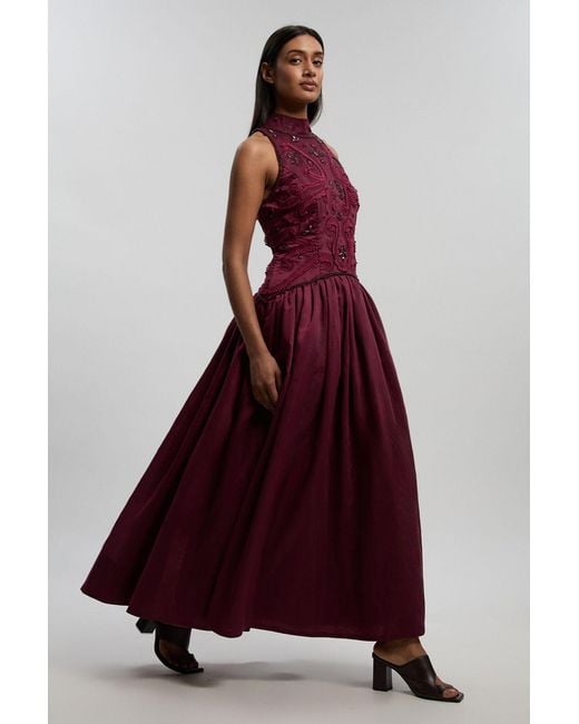 Karen Millen Red Cornelli Embellished Taffeta Prom Dress