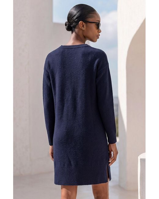 Roman Blue Petite Knitted Pintuck Shift Dress