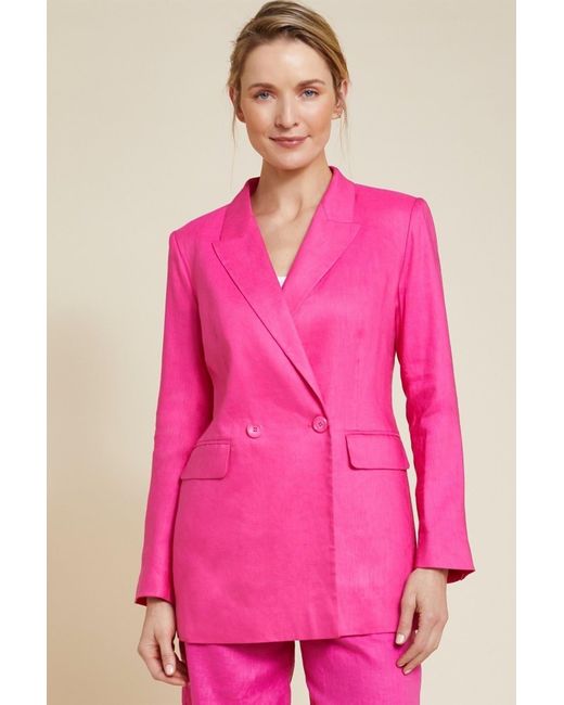 Paul Costelloe Pink Linen Double-Breasted Blazer