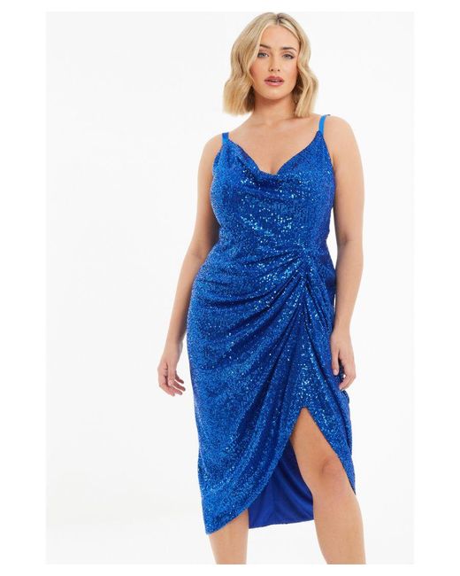 Quiz Blue Curve Royal Sequin Ruched Midi Dress