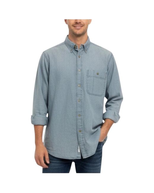 Wrangler Blue Denim Shirt Vintage Long Sleeve Retro Lightweight Snap Button Top for men