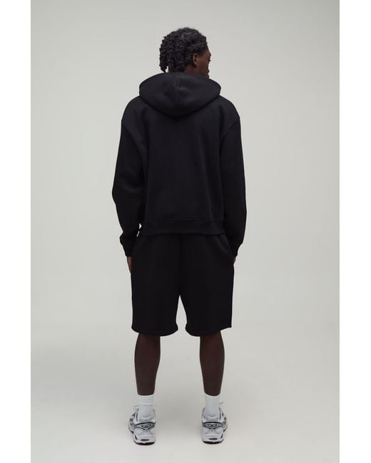 BoohooMAN Blue Heavyweight Embroidered Cropped Boxy Zip Through Hoodie for men