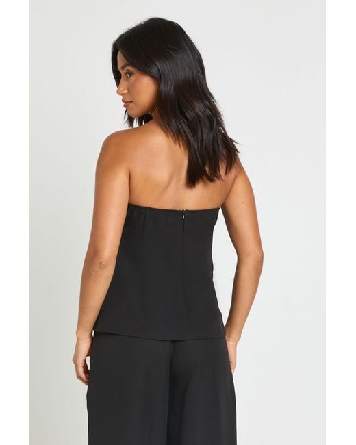 Boohoo Black Petite Bandeau Belt Detail Tailored Top