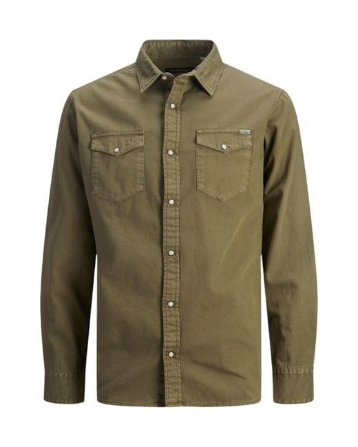 Jack & Jones Klassiek Overhemd Met Lange Mouwen En Knopen Aan De Voorkant in het Green voor heren