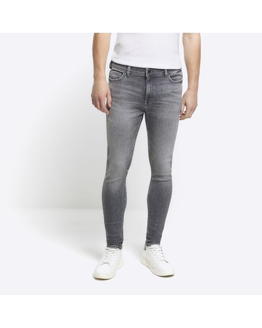 River Island Gray Skinny Jeans Super Spray On Faded for men