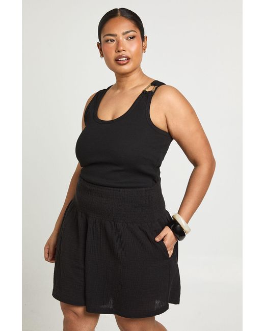 Boohoo Black Plus Cheesecloth Shirred Waistband Short