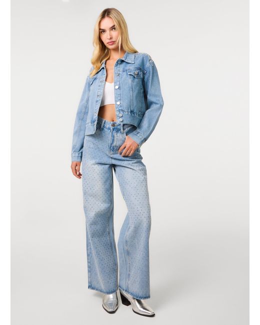 Pink Vanilla Blue Embellished Tassel Shoulder Denim Jacket